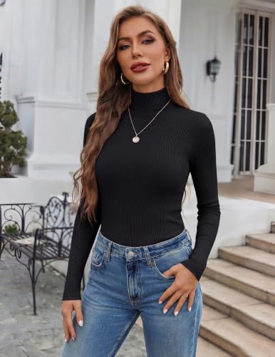 Women Turtleneck Long Sleeve Shirts Ribbed Casual Basic Tops Fitted Underwear Thermal Undershirts Winter Clothes