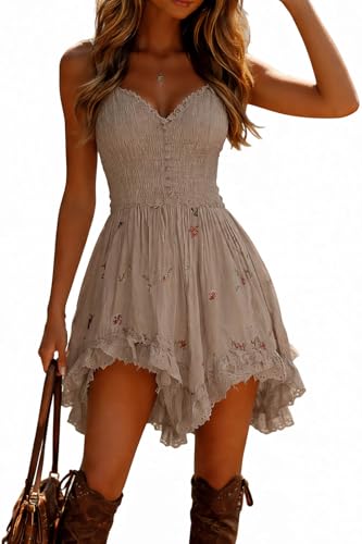 Spaghetti Strap Dresses for Women 2026 Summer Floral Mini Dress Cami Backless Deep V Neck High Low Sundresses