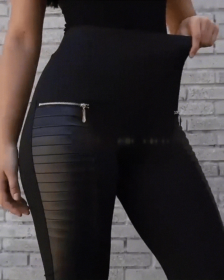 FAUX LEATHER PANTS WITH CONTRASTING TRIM AND ZIPPER✨