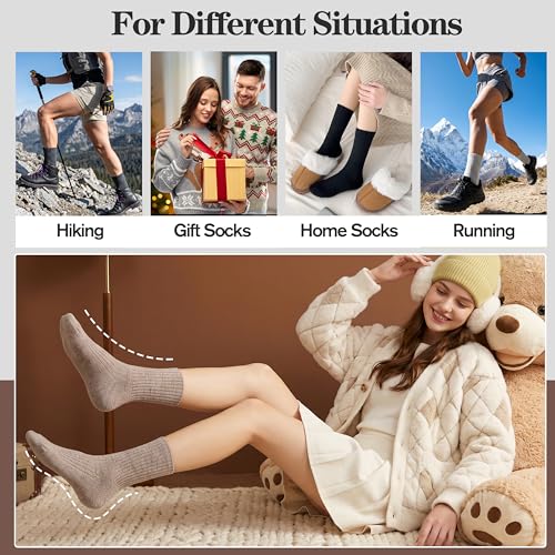 Women‘s Merino Wool Socks Hiking Warm Winter Thick Thermal Crew Cozy Cabin Ladies Gift Comfy Boot Work Socks
