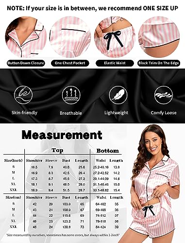 Silk Pajamas for Women Satin Womens PJ Set 2 Piece Short Lounge Set Summer Sleepwear Notch Collar Button-Down Pjs