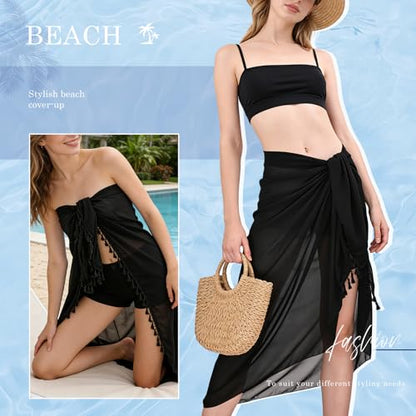 2PCS Women Beach Sarong Wrap Skirt Sun-Protective Lightweight Breathable Quick-Drying for Beach Pool Party