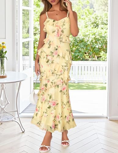Summer Floral Wedding Guest Maxi Dress Women 2026 Vacation Formal Bodycon Spaghetti Strap Cocktail Party Long Dress