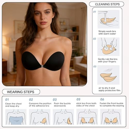 MITALOO Seamless Adhesive Bra Sticky Strapless Invisible Push up Bras Silicone Backless Nipple Cover for Women