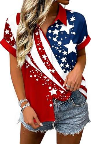 Women's 250th Years Anniversary Button Down Shirt Independence Day 1776-2026 Birthday American Flag Summer Patriotic Tops