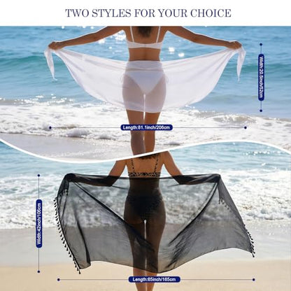 2PCS Women Beach Sarong Wrap Skirt Sun-Protective Lightweight Breathable Quick-Drying for Beach Pool Party