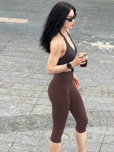 Womens Workout Capri Leggings 17" No Front Seam High Waisted Hidden Scrunch Gym Yoga Pants