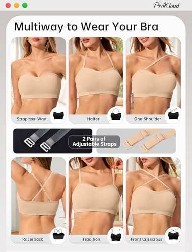 Strapless Push Up Bras for Women Wireless Bandeau Bra Non-Slip Silicone Tube Top Padded Convertible Bralette
