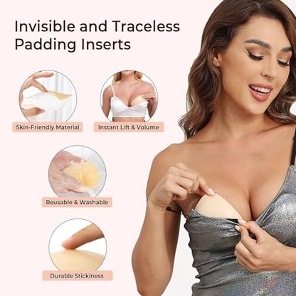 Ultra Boost Sticky Bra Pads Inserts, Double Sided Adhesive Push Up Padding Inserts for Women’ Bras Bikini Swimsuits