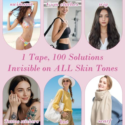 Fashion Double Sided Tape-Strong Body Adhesive for Clothes & Skin Waterproof,No Residue,Hypoallergenic for All Skin Shades