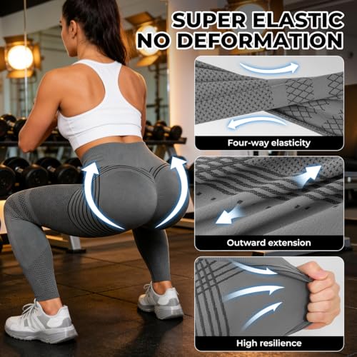 Anti Cellulite Compression 3D Leggings Women Butt Lifting Tummy Control with Resistance Bands Gym Yoga Pants