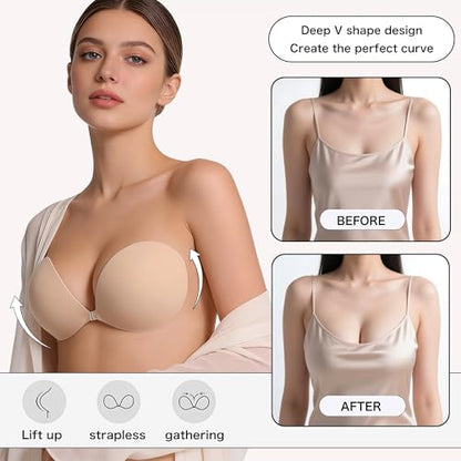 MITALOO Seamless Adhesive Bra Sticky Strapless Invisible Push up Bras Silicone Backless Nipple Cover for Women
