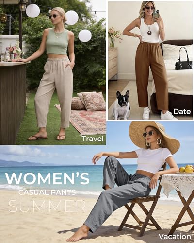 Women's Casual Cropped Pants Loose Casual Palazzo Trousers Drawstring Wide Leg Lounge Pants with Pockets