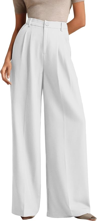 Women's Business Casual Wide Leg Dress Pants, High Elastic Waisted Trousers with Pockets