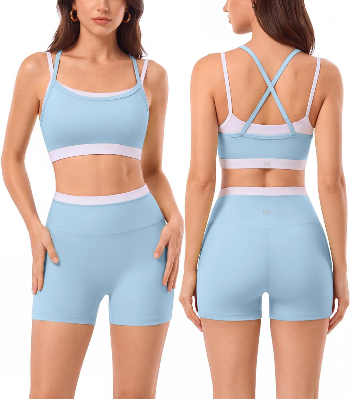 2 Pieces Workout Sets for Women,Seamless Athletic Short with Double Layer Sports Bra,Gym Matching Outfits