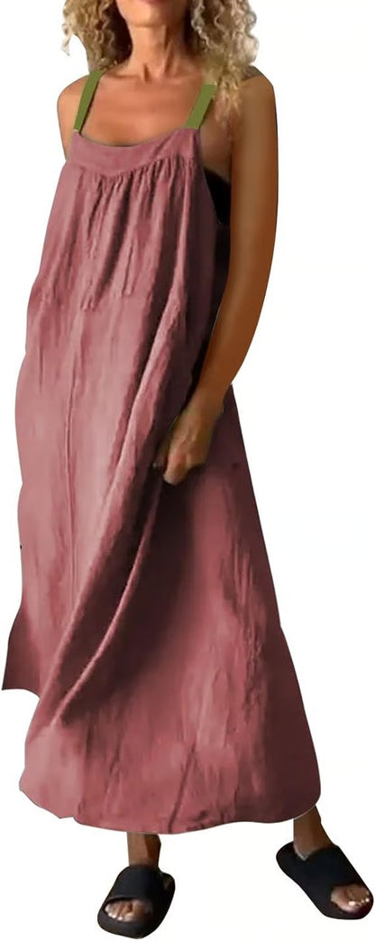 Women's Simple Cotton Linen Sling Dress🔥