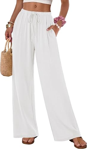 Women's  Pants Flowy Lightweight Wide Leg Low Rise Beach Casual Loose Elastic Waist with Drawstring Pocket