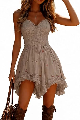 Spaghetti Strap Dresses for Women 2026 Summer Floral Mini Dress Cami Backless Deep V Neck High Low Sundresses