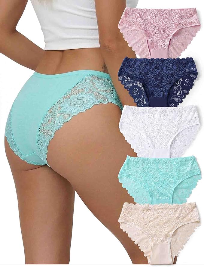 everyjoys Sexy Underwear Lace Panties for Women Bikini Underwear Hipster Underpants Lace Soft Breathe Briefs Multipack 5-Pack
