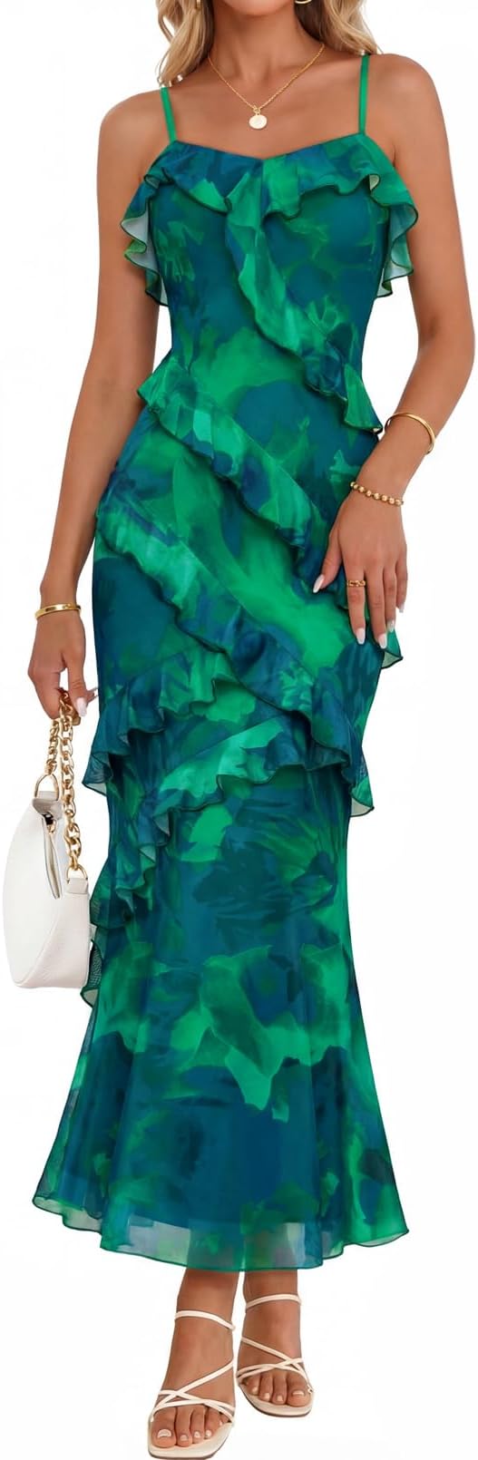 Summer Floral Wedding Guest Maxi Dress Women 2026 Vacation Formal Bodycon Spaghetti Strap Cocktail Party Long Dress