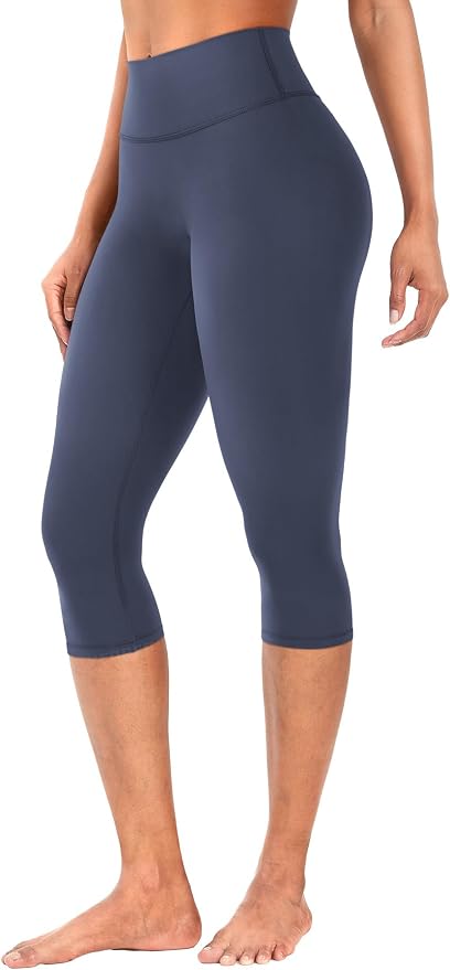 Womens Workout Capri Leggings 17" No Front Seam High Waisted Hidden Scrunch Gym Yoga Pants