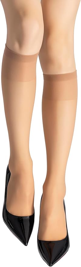 leg elegant Sheer Knee High Stockings for Women, 6 Pairs Knee High Transparent Toes Nylons Pantyhose for Women
