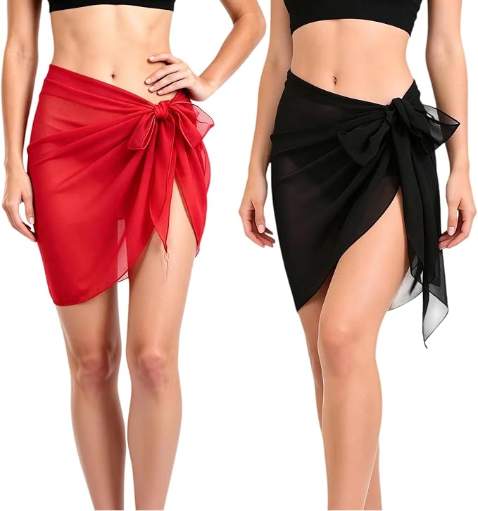 2PCS Women Beach Sarong Wrap Skirt Sun-Protective Lightweight Breathable Quick-Drying for Beach Pool Party