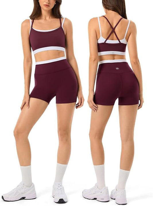 2 Pieces Workout Sets for Women,Seamless Athletic Short with Double Layer Sports Bra,Gym Matching Outfits