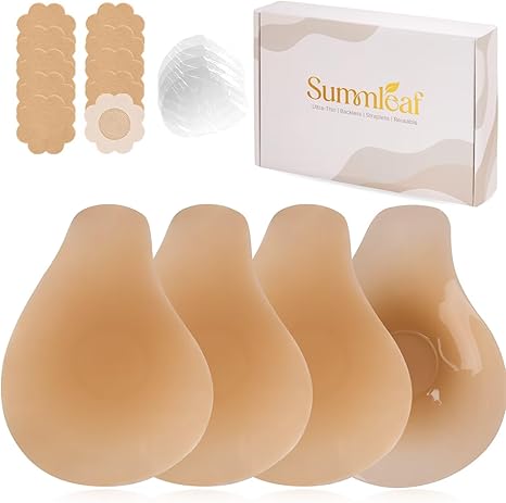 Push Up Sticky Bra, Invisible Adhesive Nipple Covers with Lift Tape (2 Pairs)