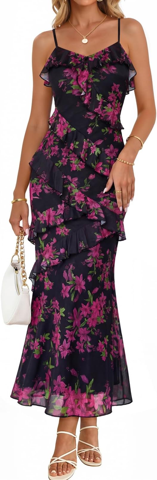 Summer Floral Wedding Guest Maxi Dress Women 2026 Vacation Formal Bodycon Spaghetti Strap Cocktail Party Long Dress