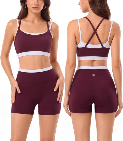 2 Pieces Workout Sets for Women,Seamless Athletic Short with Double Layer Sports Bra,Gym Matching Outfits