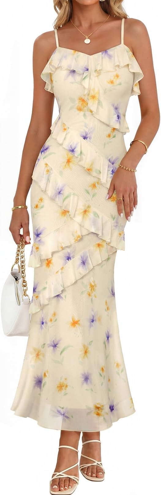 Summer Floral Wedding Guest Maxi Dress Women 2026 Vacation Formal Bodycon Spaghetti Strap Cocktail Party Long Dress