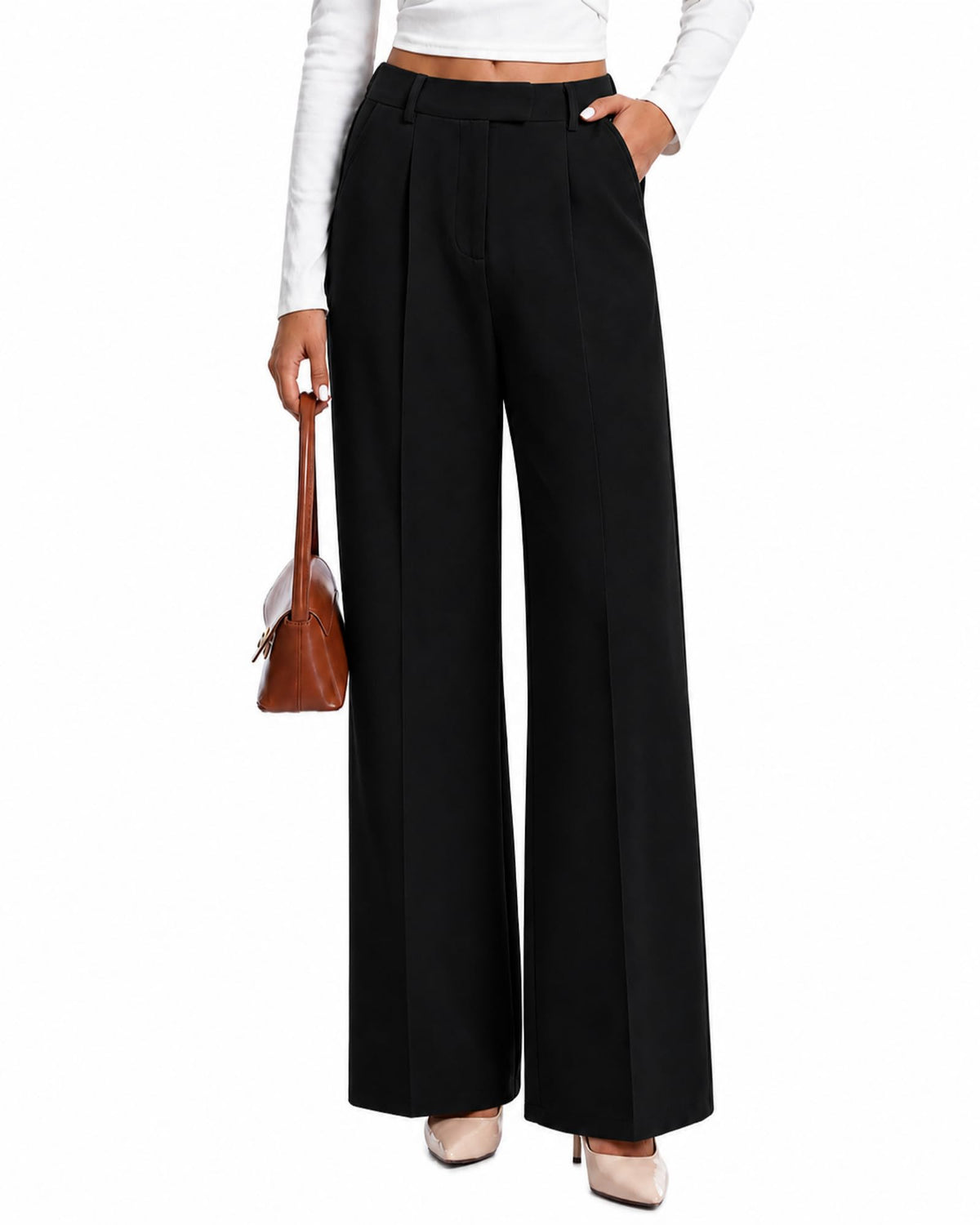 Dress Pants Women High Waisted Work Pants Ladies Wide Leg Trousers