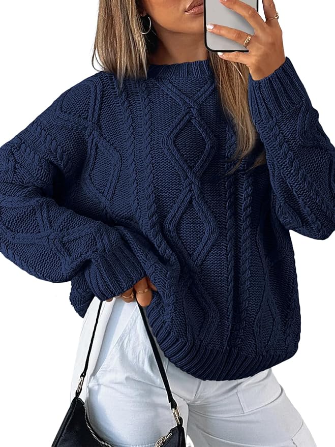 Trendy Queen Women's Oversized Cable Knit Sweaters 2026 Fall Outfit