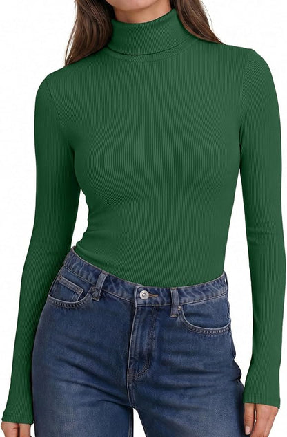 Women Turtleneck Long Sleeve Shirts Ribbed Casual Basic Tops Fitted Underwear Thermal Undershirts Winter Clothes