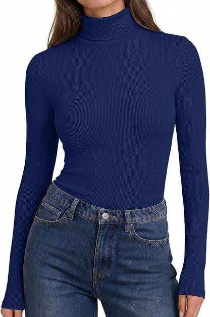 Women Turtleneck Long Sleeve Shirts Ribbed Casual Basic Tops Fitted Underwear Thermal Undershirts Winter Clothes