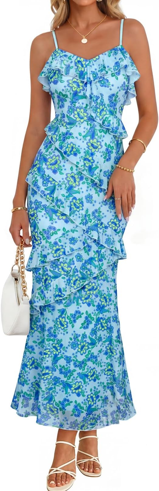 Summer Floral Wedding Guest Maxi Dress Women 2026 Vacation Formal Bodycon Spaghetti Strap Cocktail Party Long Dress