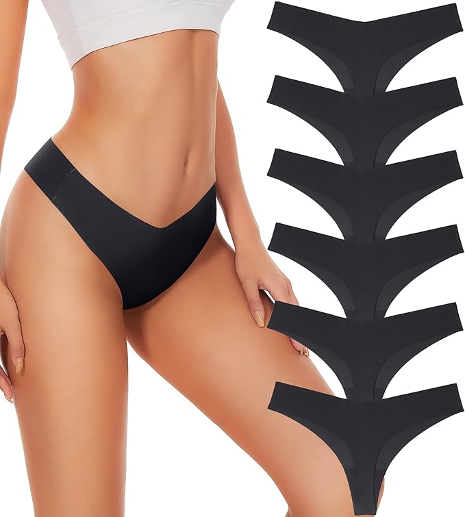 Seamless Thongs For Women V-waisted No Show Thong Seamless Panties Breathable Comfortable Underwear Womens 6-Pack