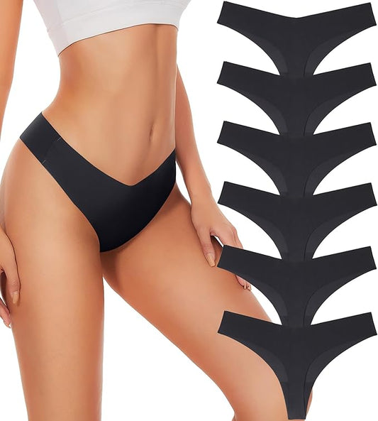Seamless Thongs For Women V-waisted No Show Thong Seamless Panties Breathable Comfortable Underwear Womens 6-Pack