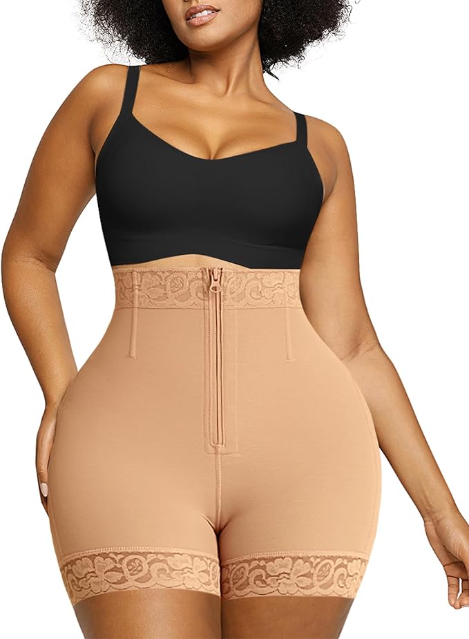 Tummy Control Fajas Colombianas Moldeadoras Butt Lifting Shapewear Shorts For Women With Zip Closure