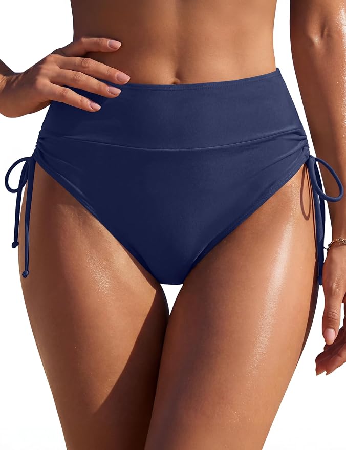 Women's High Waisted Bikini Bottoms Full Coverage Tummy Control Swim Bottom String Tie Side Tankini Brief