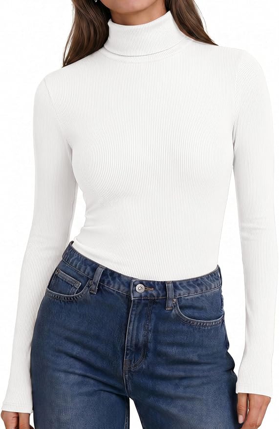Women Turtleneck Long Sleeve Shirts Ribbed Casual Basic Tops Fitted Underwear Thermal Undershirts Winter Clothes
