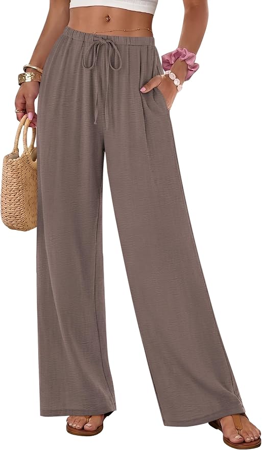 Women's  Pants Flowy Lightweight Wide Leg Low Rise Beach Casual Loose Elastic Waist with Drawstring Pocket