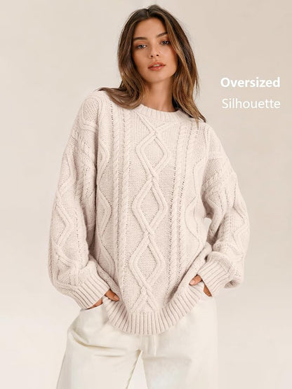 Trendy Queen Women's Oversized Cable Knit Sweaters 2026 Fall Outfit