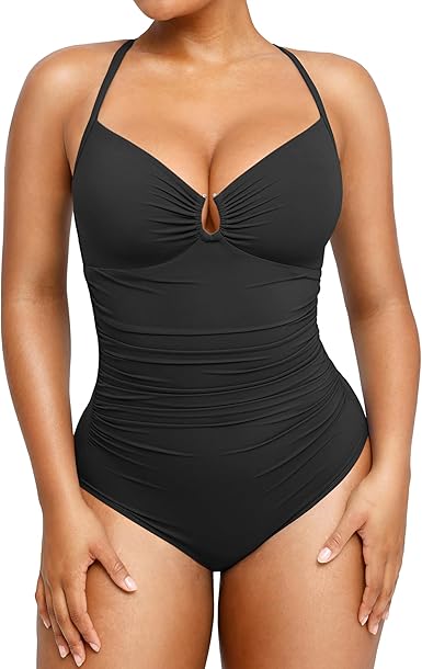 Womens Swimsuits Tummy Control Bathing Suit Slimming One Piece U-Ring Shapewear Swimwear with Ruched Waist