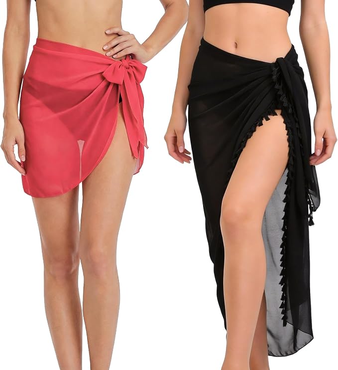 2PCS Women Beach Sarong Wrap Skirt Sun-Protective Lightweight Breathable Quick-Drying for Beach Pool Party