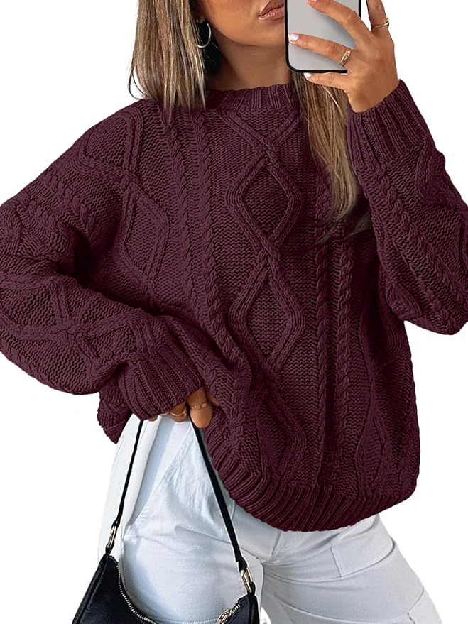 Trendy Queen Women's Oversized Cable Knit Sweaters 2026 Fall Outfit