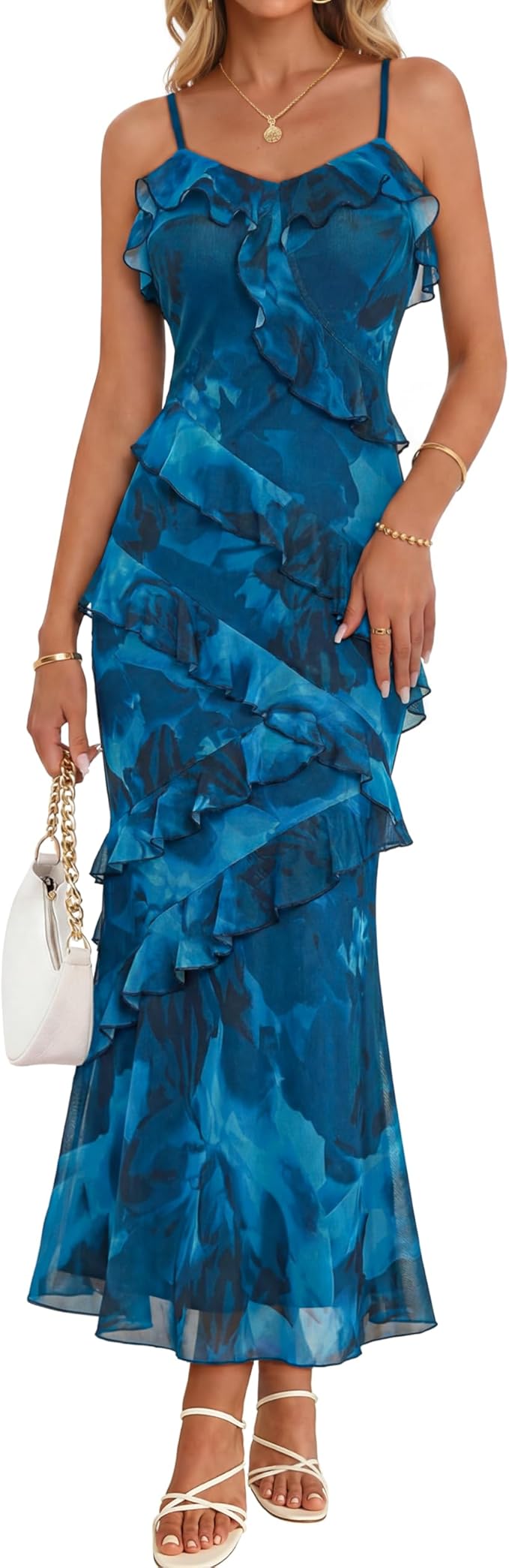 Summer Floral Wedding Guest Maxi Dress Women 2026 Vacation Formal Bodycon Spaghetti Strap Cocktail Party Long Dress