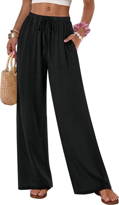 Women's  Pants Flowy Lightweight Wide Leg Low Rise Beach Casual Loose Elastic Waist with Drawstring Pocket