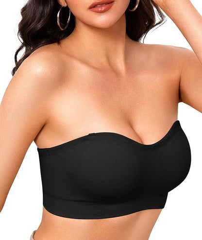 Strapless Bras for Women Non-Slip Wireless Bandeau Bra Seamless Padded Tube Top Bra Including Fabric & Clear Straps